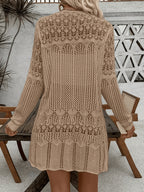 Women'S Elegant Long Sleeve Lace Open Cardigan, Suitable for Vacation, Beach - Khaki