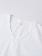 Japanese Texture Pleated Linen Athletic Long Sleeve Men'S Size Large V-Neck Loose Commuter Fitness Outerwear Lightweight Sunscreen Base Layer Summer Non-Stuffy Sunscreen Long Sleeve Loose V-Neck Linen Men'S Casual Athletic T-Shirt - White