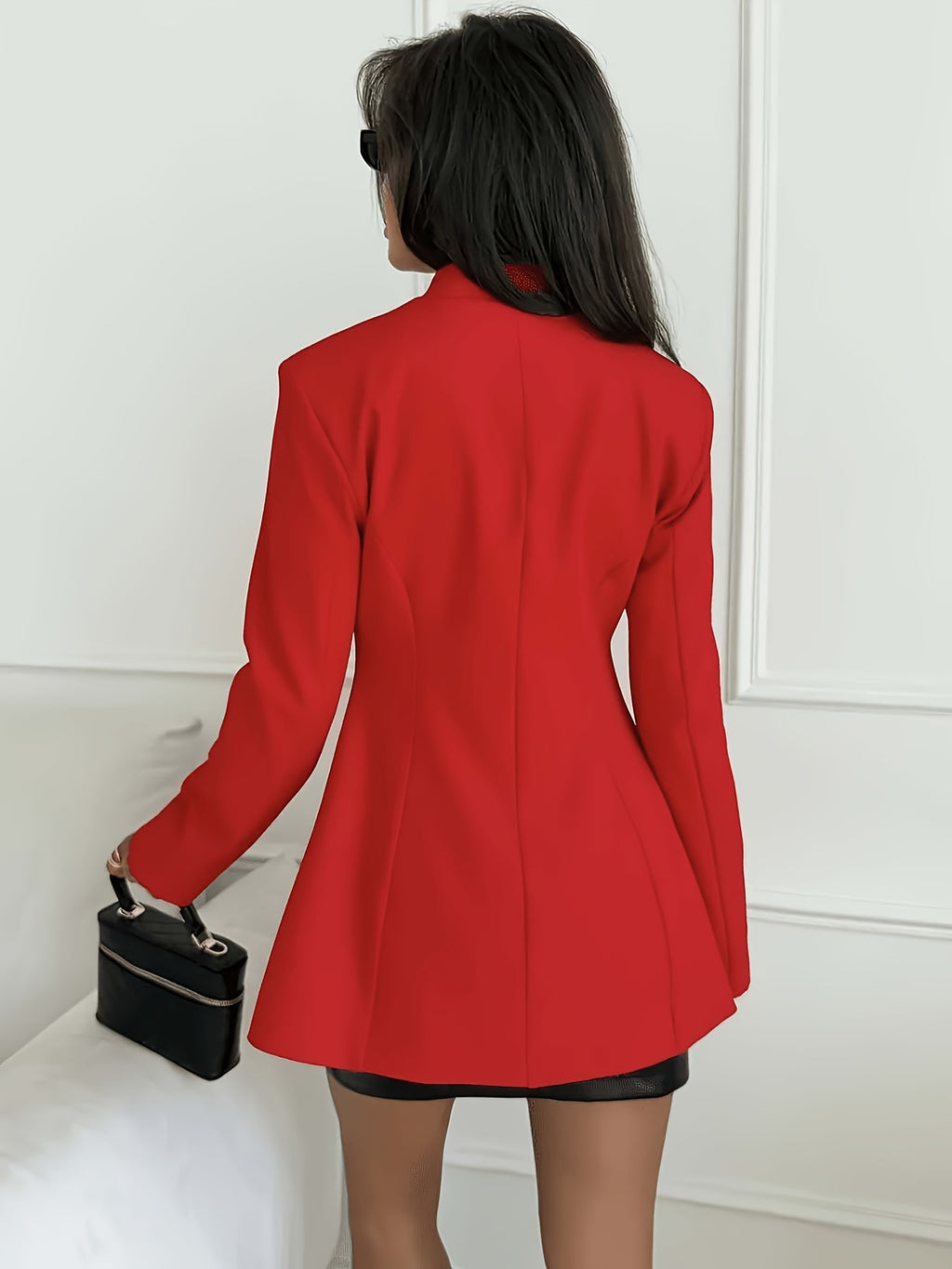 Elegant Fashion Women'S Long Sleeve Button-Up Jacket, Suitable for Work Or Casual Wear, Stand Collar Top Shirt, Spring/Autumn Long Coat - Red