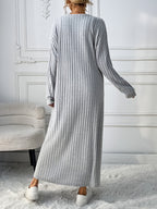 Chic + Long Sleeve Knitted Cardigan and Sleeveless Dress Set - Light Grey