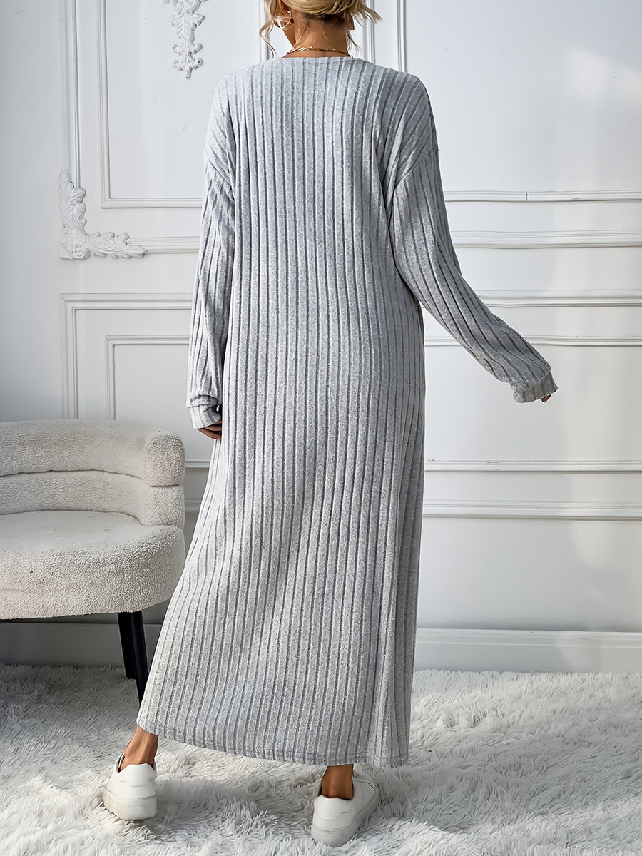 Chic + Long Sleeve Knitted Cardigan and Sleeveless Dress Set - Light Grey