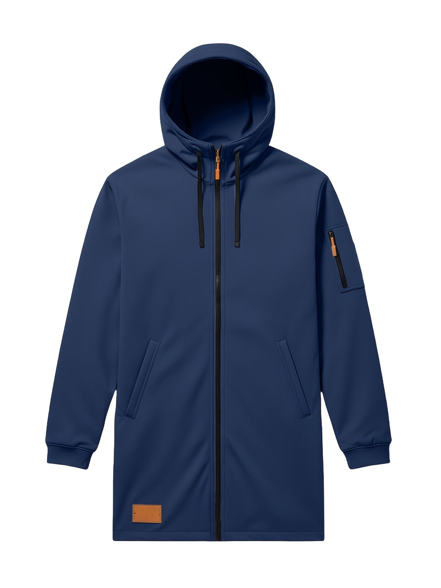 New Men's Casual Sports Sweatshirt and Hooded Long Knitted Jacket, Featuring a Multi-pocket Style. The Overall Fit Is Loose and Elegant. Fashionable Outdoor Casual Sweatshirt, Long-sleeved Cardigan, Hooded Design, Winter Clothes for Men - Navy Color