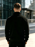 Men's Corduroy Full-Zip Stand Collar Jacket, Soft Vertical Rib Texture Corduroy Casual Full-Zip Outerwear, Ribbed Cuffs and Hem, Side Insert Pockets, Loose Fit Cut, Lightweight and Warm Jacket, Suitable for Autumn/Winter Daily Wear, Street Outings - Black