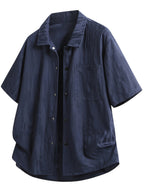 Men's Vintage Lapel Short-Sleeve Shirt, New Summer Trendy Loose Fit Casual Versatile Top Jacket - Blue