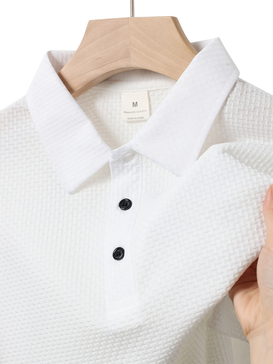 Classic Solid Color Short-Sleeve Men'S Polo Shirt, Home Casual Shirt - White