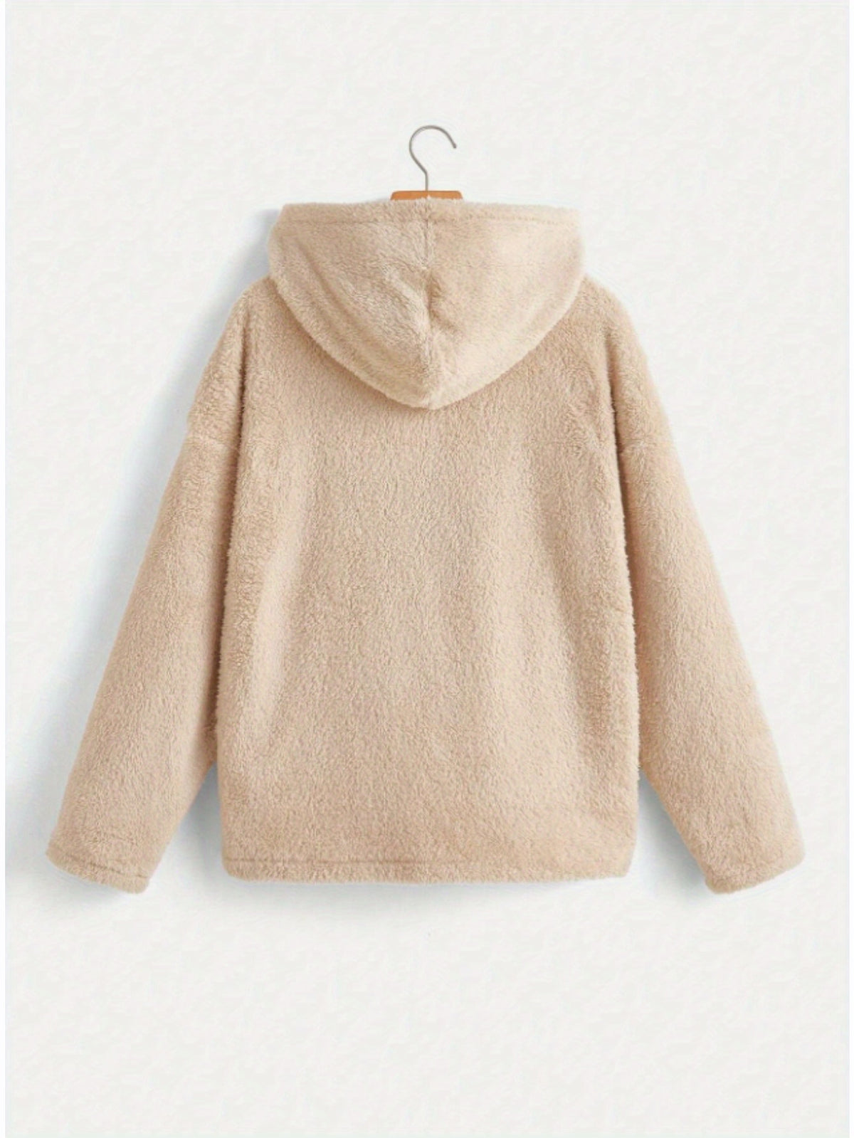 European and American Women's Autumn/Winter Hooded Fashionable Casual Loose Versatile Plush Sweatshirt Jacket - Off-white