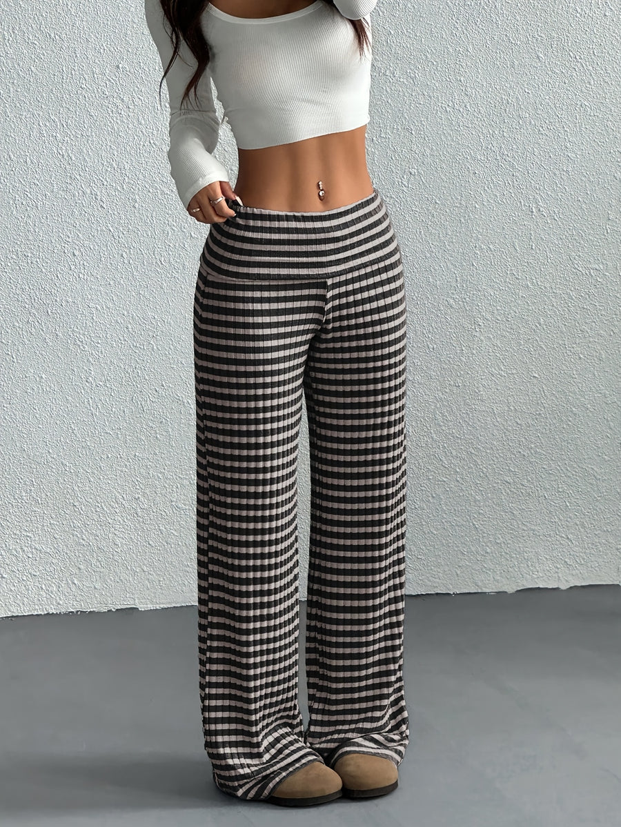 Women's Wide- Trousers - Wide- Pants with Striped, Wide-Legged Trousers Suitable for Spring/Summer, Machine Washable Elegant Wide Pants for, Casual & Semi-Formal Wear, Non- Wide Trousers - Grey