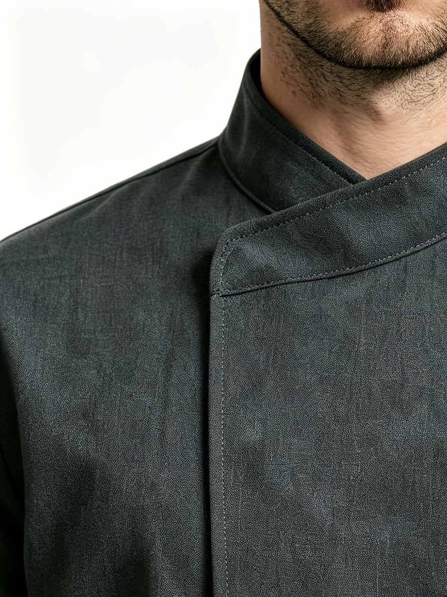 Men'S Summer Short-Sleeve Chef Uniform, Men'S Shirts, Jackets with Pockets, Polyester Fiber Material, Suitable for Hotel Kitchen Dessert Shops, Men'S Gifts - Dark Gray
