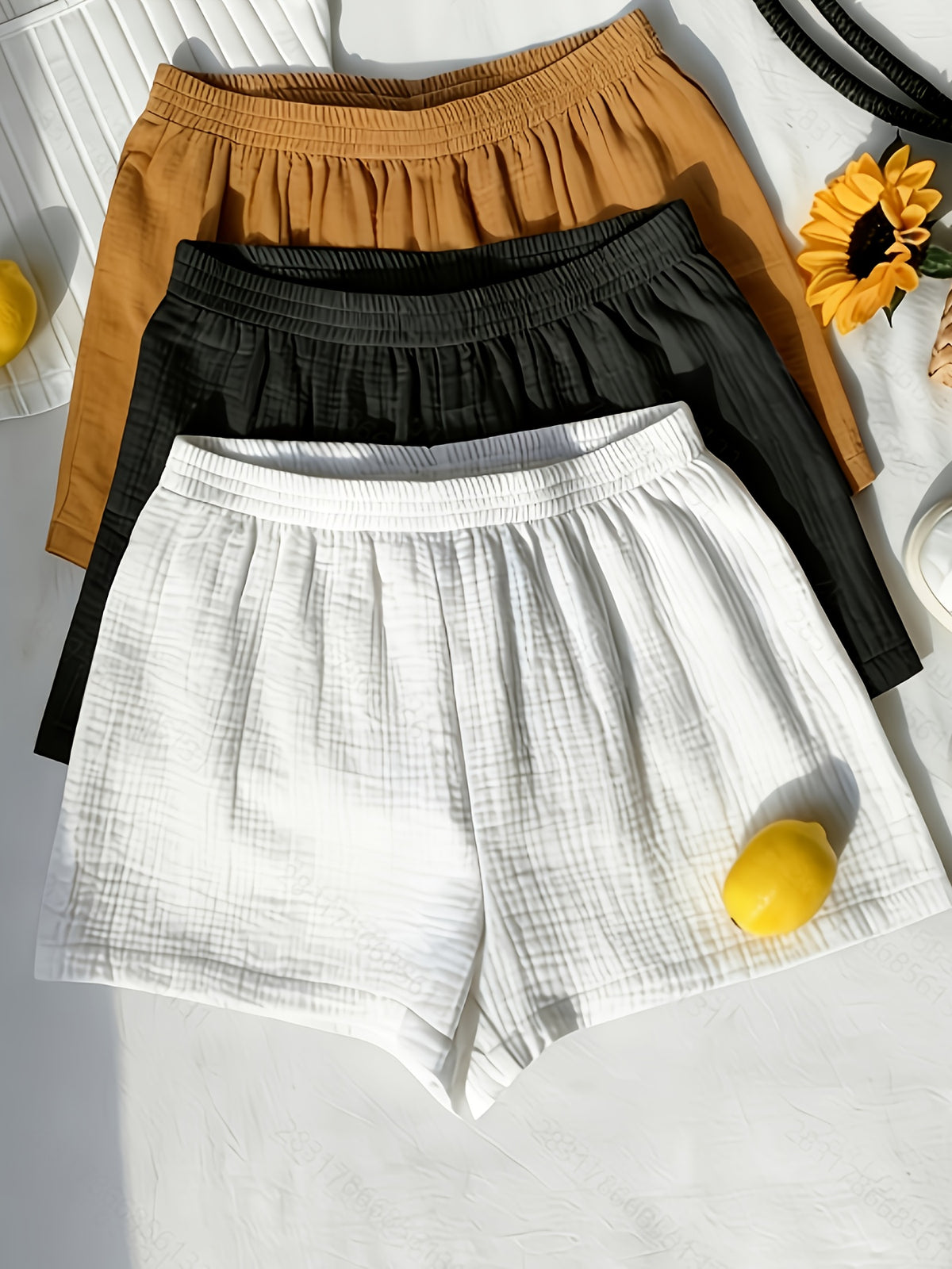 Women's Solid Color Loose-Fit Home Shorts, Lightweight Breathable Fabric, Elastic High-Waist Casual Pants, Versatile for Sleepwear, Loungewear, or Outerwear, Available in Three Colors, Soft and Comfortable for Home Wear, Women's Wide-Leg Shorts 3pcs - Mixed colors