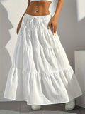 Elegant Style 2025 Western Cross-Border Women'S New Solid Color Half Skirt with Tie-Back Flared Skirt Loose Half Skirt Women - White