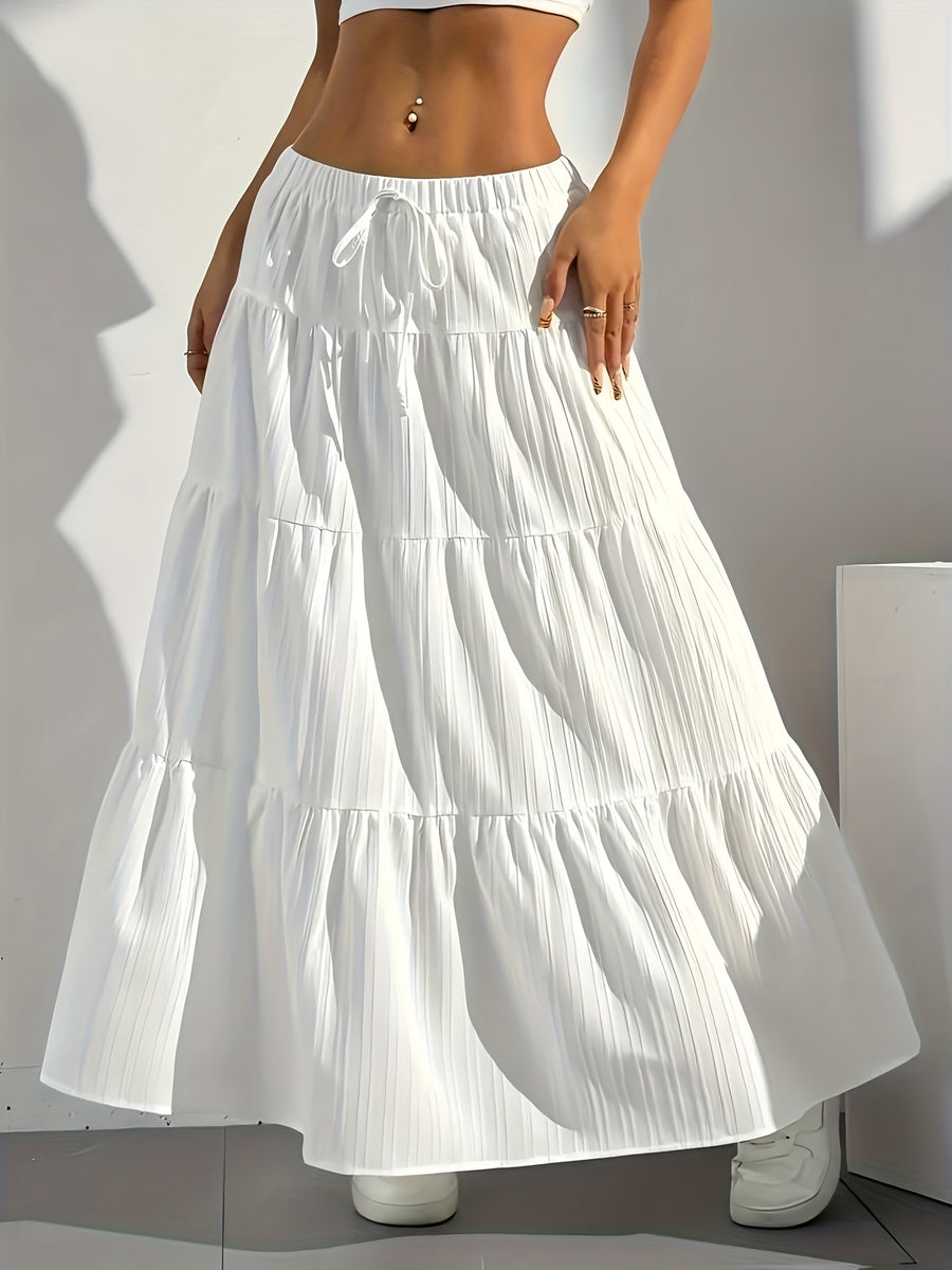 Elegant Style 2025 Western Cross-Border Women'S New Solid Color Half Skirt with Tie-Back Flared Skirt Loose Half Skirt Women - White