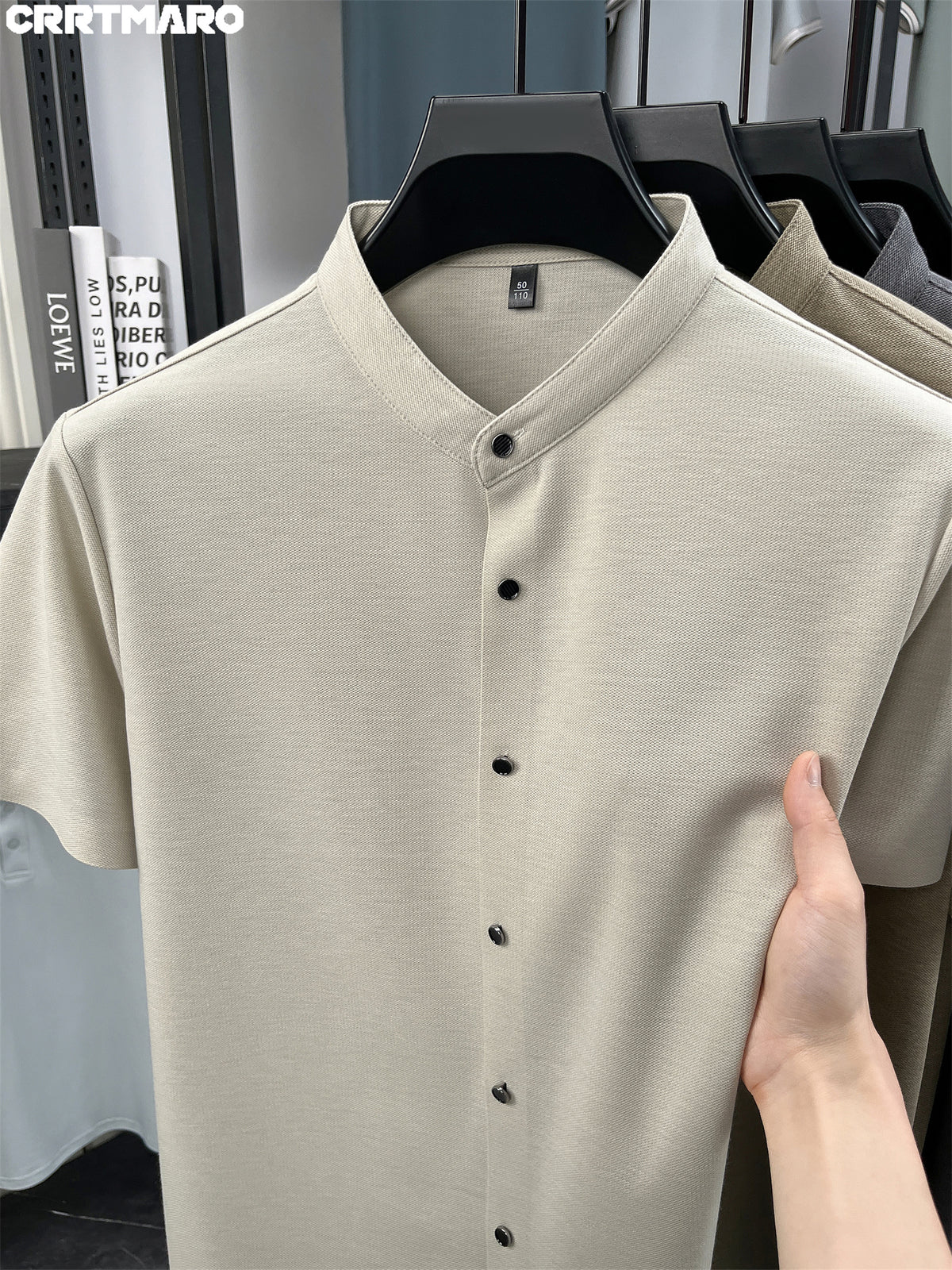 Kartmar CRRTMARO Summer New Chinese Stand-Up Collar Shirt Men'S Short Sleeve High-End Mandarin Collar Dress Shirt Business Casual Men'S Top Tiamai - Apricot Gray