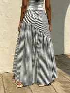 Elegant Women'S Spring Summer Autumn Winter All-Season Western Casual Bohemian Striped Flared A-Line Maxi Dress - Black And White Stripes