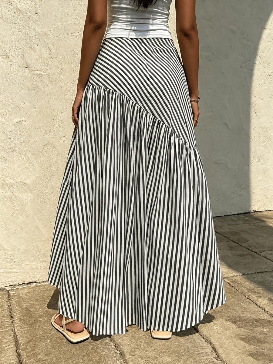 Elegant Women'S Spring Summer Autumn Winter All-Season Western Casual Bohemian Striped Flared A-Line Maxi Dress - Black And White Stripes
