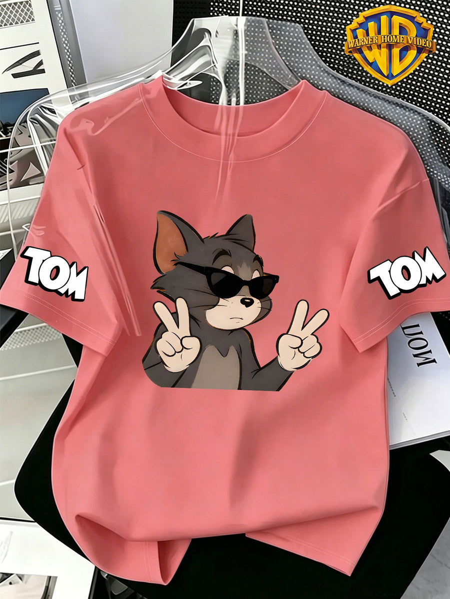 [Warner Bros] Officially Licensed Fun Cartoon Print Short Sleeve T-Shirt Trendy Anime Top, Men'S Casual Comfort Versatile Summer Short Sleeve T-Shirt - Peach