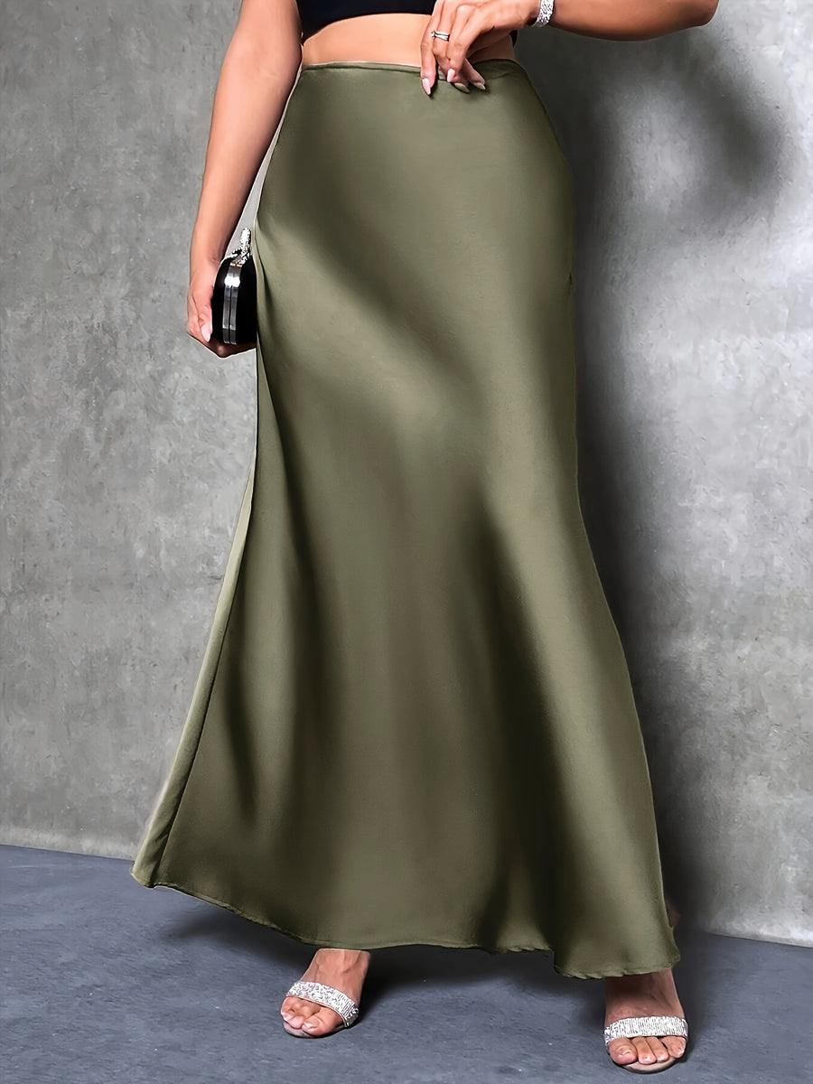 Women's High-Waisted Solid Color Elegant Satin Skirt, Suitable for Date, Party, Gift, All Season - Light Green