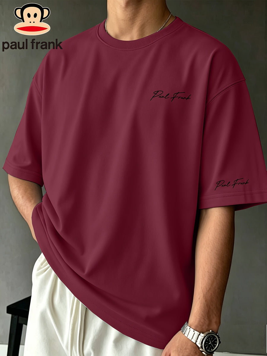 Paul Frank Summer Men's Pure Cotton Street Style Refreshing Pullover Short-Sleeve T-Shirt - Claret-1