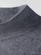 2026 New Men'S Thick High-End Semi High Neck Knitted Sweater Light Luxury Solid Color Warm Sweater Base Sweater - Grey