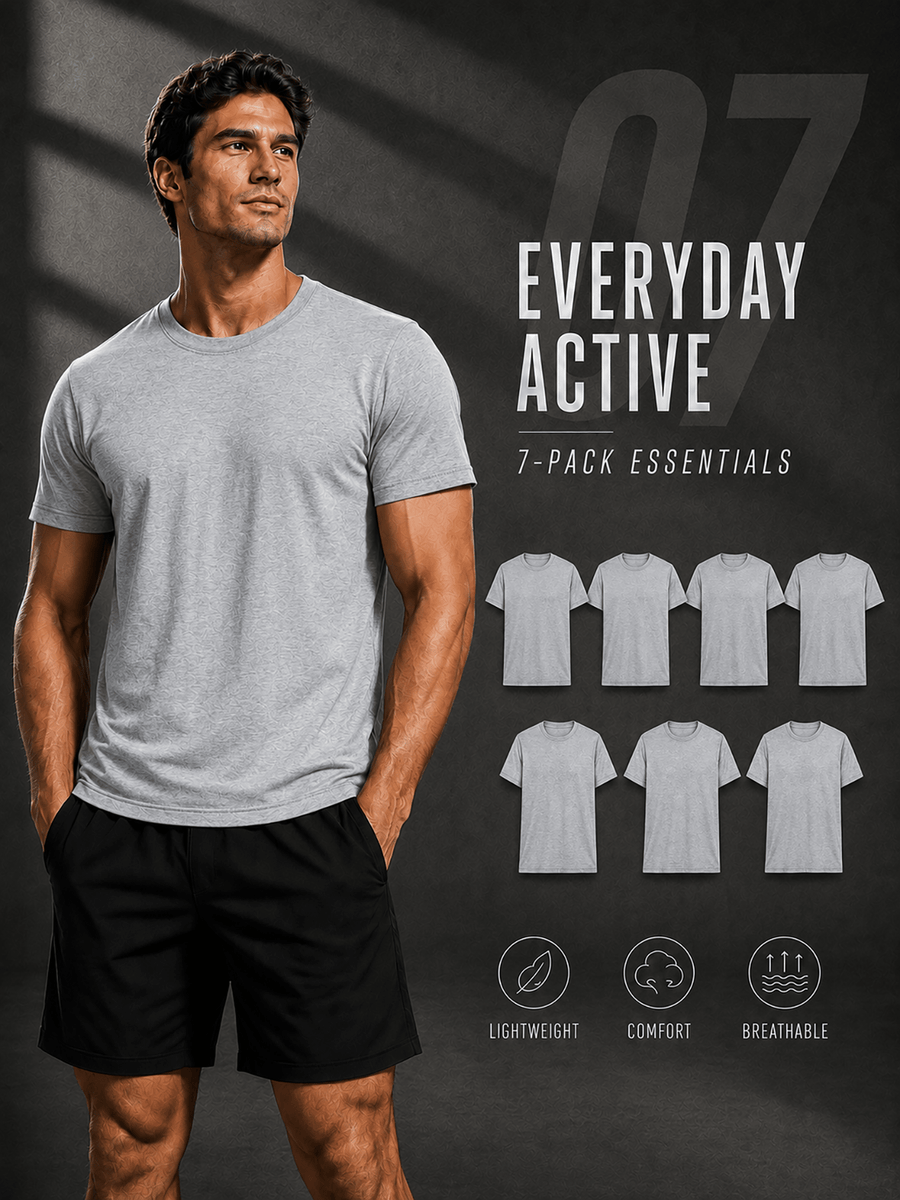 7pcs Men's Short-sleeved T-shirts, Basic Solid-colored Tops, Lightweight, Breathable, and Comfortable Round-neck T-shirts, Suitable for Daily Casual Wear, Work, and as Gifts - Light gray 7-piece set