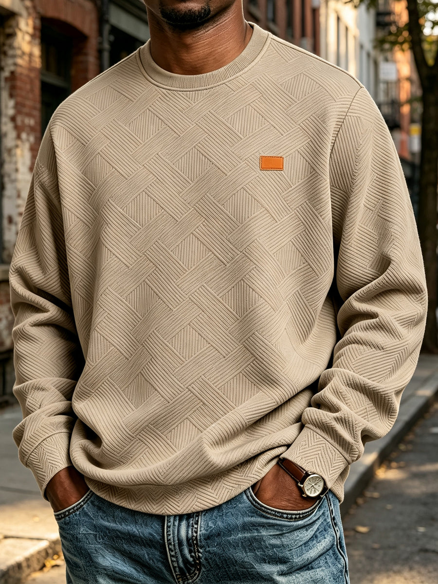Men'S Fall Winter Crew Neck Sweatshirt 3D Textured Long Sleeve Pullover Loose Fit Casual Sports Commute Daily Home Outer Top Plus Size - Khaki