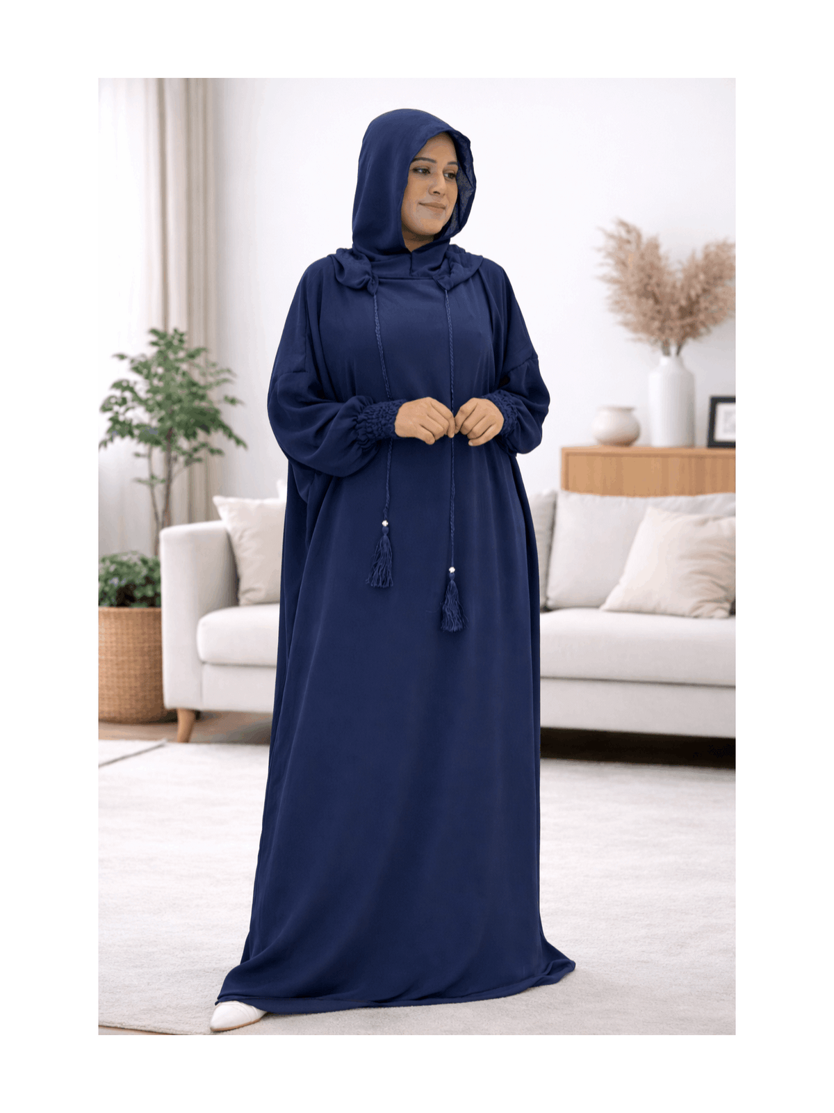 Prayer Dress For Women One Piece Long With Hijab Long Sleeve Beautiful Material Easy To Wear Best For Gift - Navy Color