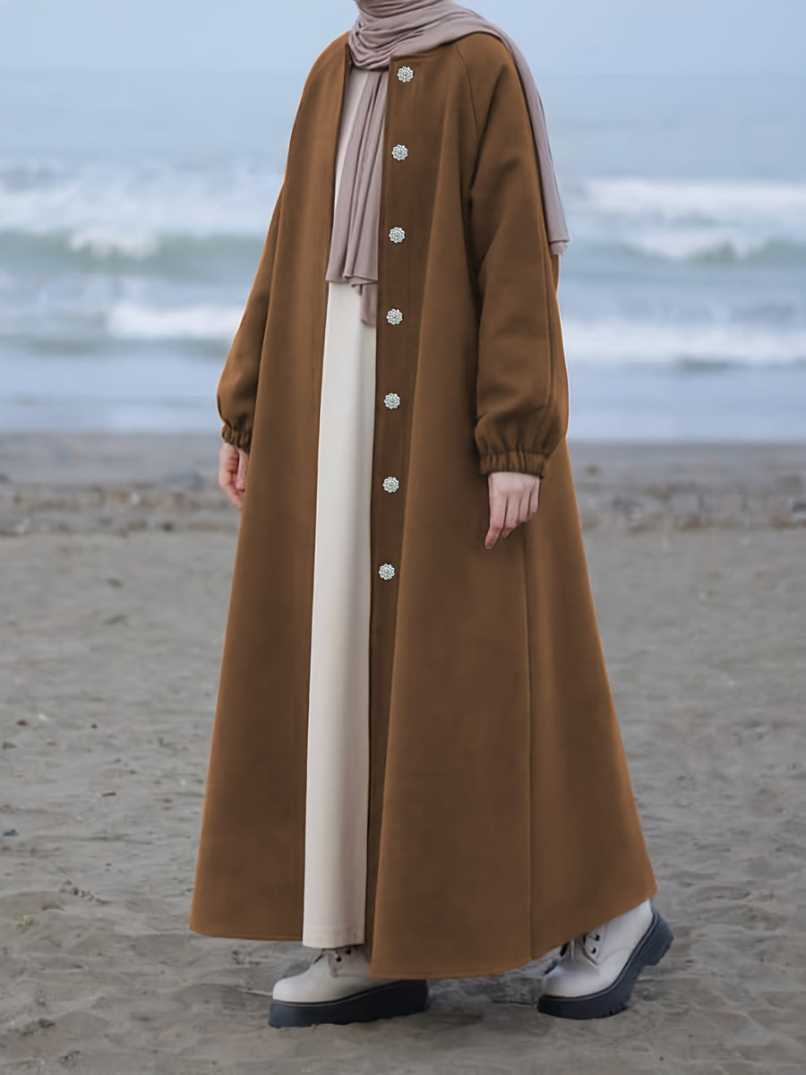 Women's Middle Eastern Muslim Solid Color Robe Coat - Coffee Color