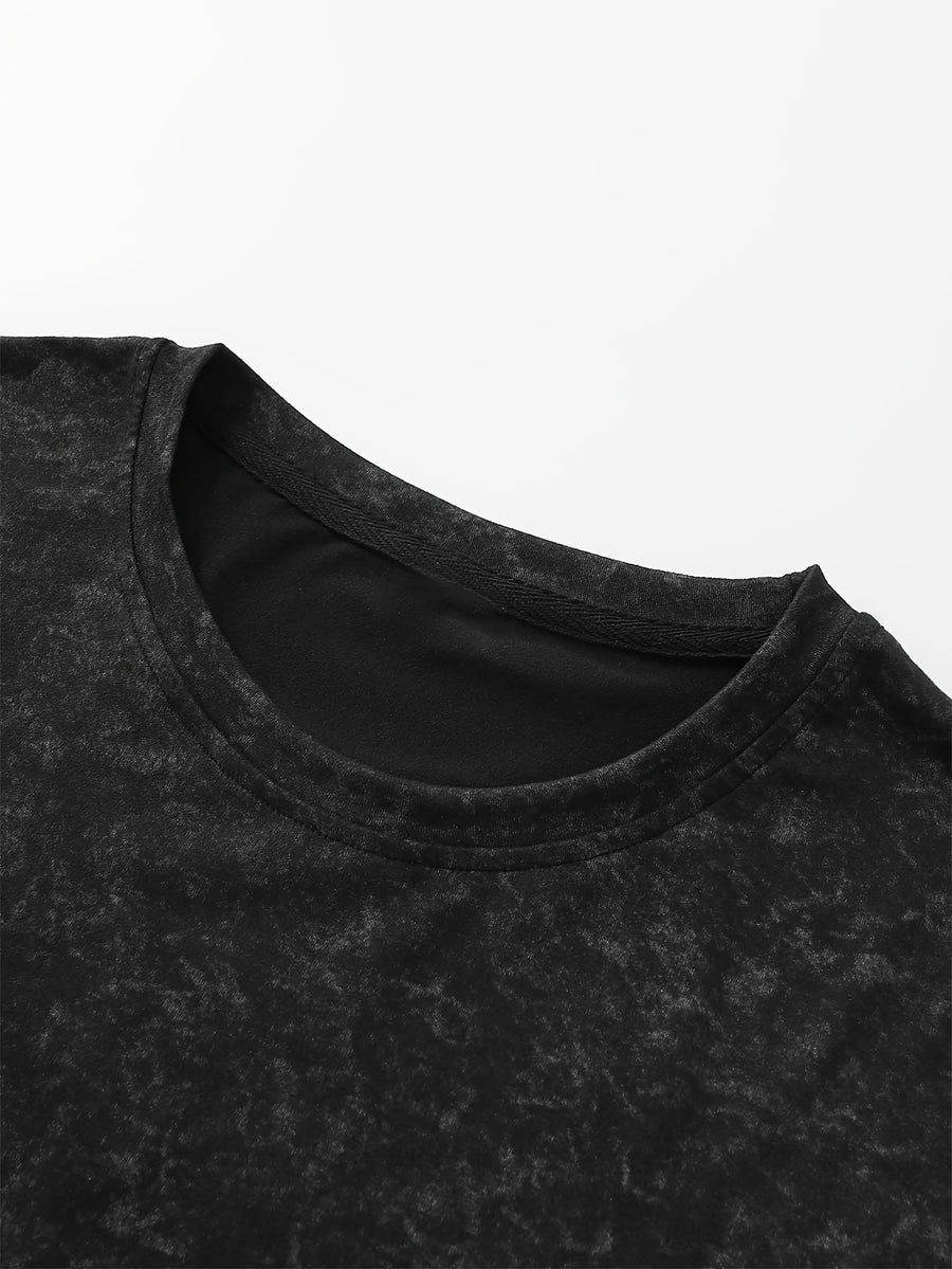 Men's Printed Regular Spring/Autumn Long-Sleeve T-Shirt, Outdoor Sports Casual Long-Sleeve Top - Black