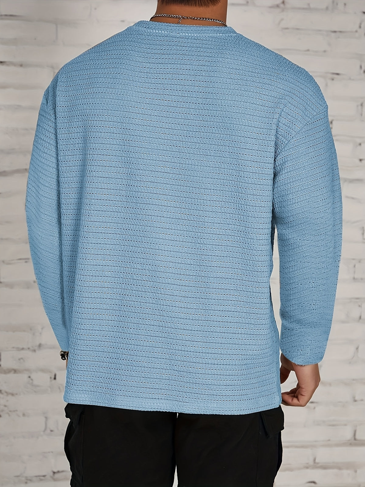 New Trendy Men's Versatile Casual Fashionable Comfortable Cool Skin-Friendly Long-Sleeve T-Shirt - Sky Blue