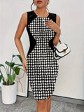 Ladies' Color-Blocked Round-Neck Mid-Length Bridesmaid Dress for Spring And Summer, Sleeveless Sundress - Black