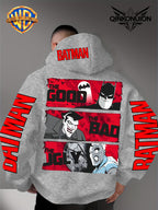 Warner Official Men's Hoodie, Red Bottom Three Grid Comic Batman Joker  Character Print Design, Machine Washable, Warm and Casual for Autumn and Winter, Daily Drawstring Hoodie, Multi Functional Sports and Leisure Loose Version - Light Grey