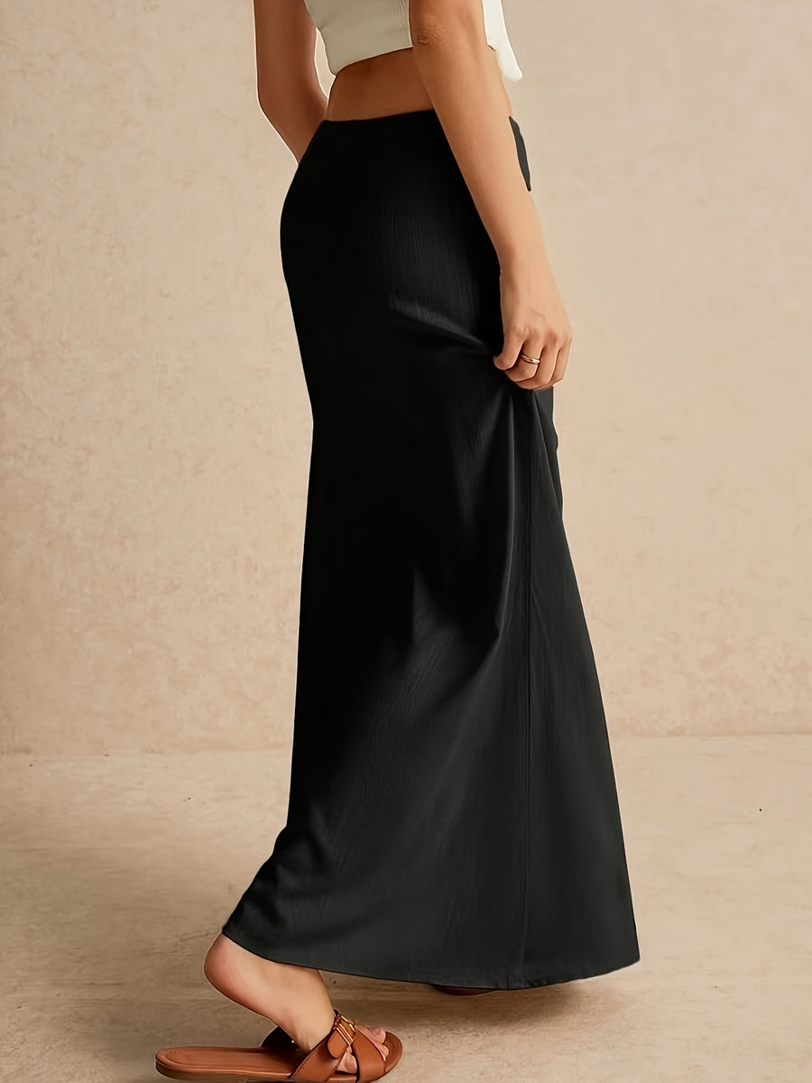 WY260406187 Women's Bamboo Joint Fishtail Skirt, Solid Color Simple Drawstring Skirt, Stylish All-Season Versatile Style, Suitable for Casual and Formal Outfits - Black