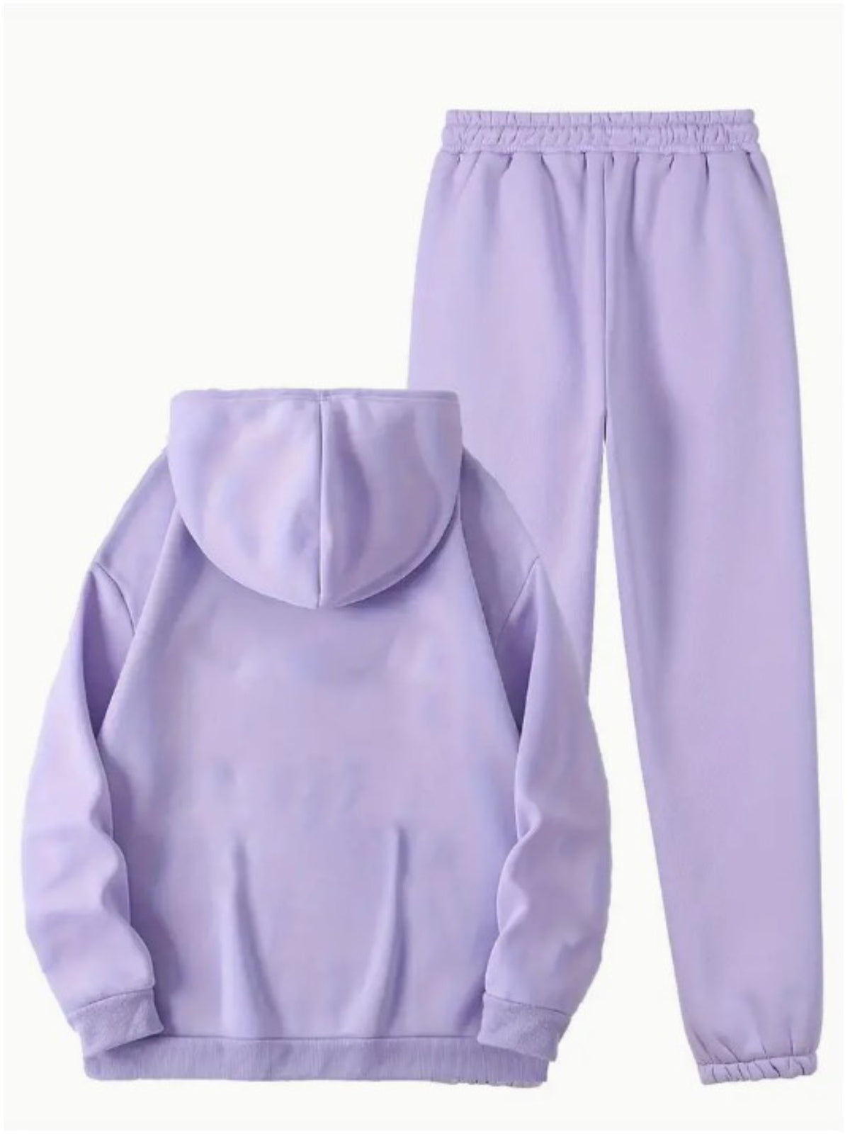Autumn And Winter ECG Heart Pattern Printed Women'S European And American Fashion Fleece Hooded Sweatshirt Set for ' Casual Wear - Purple