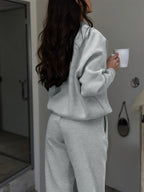 Fall Winter Fashion Women'S Casual Versatile Solid Round Neck Zip-Up Sweatshirt - Grey
