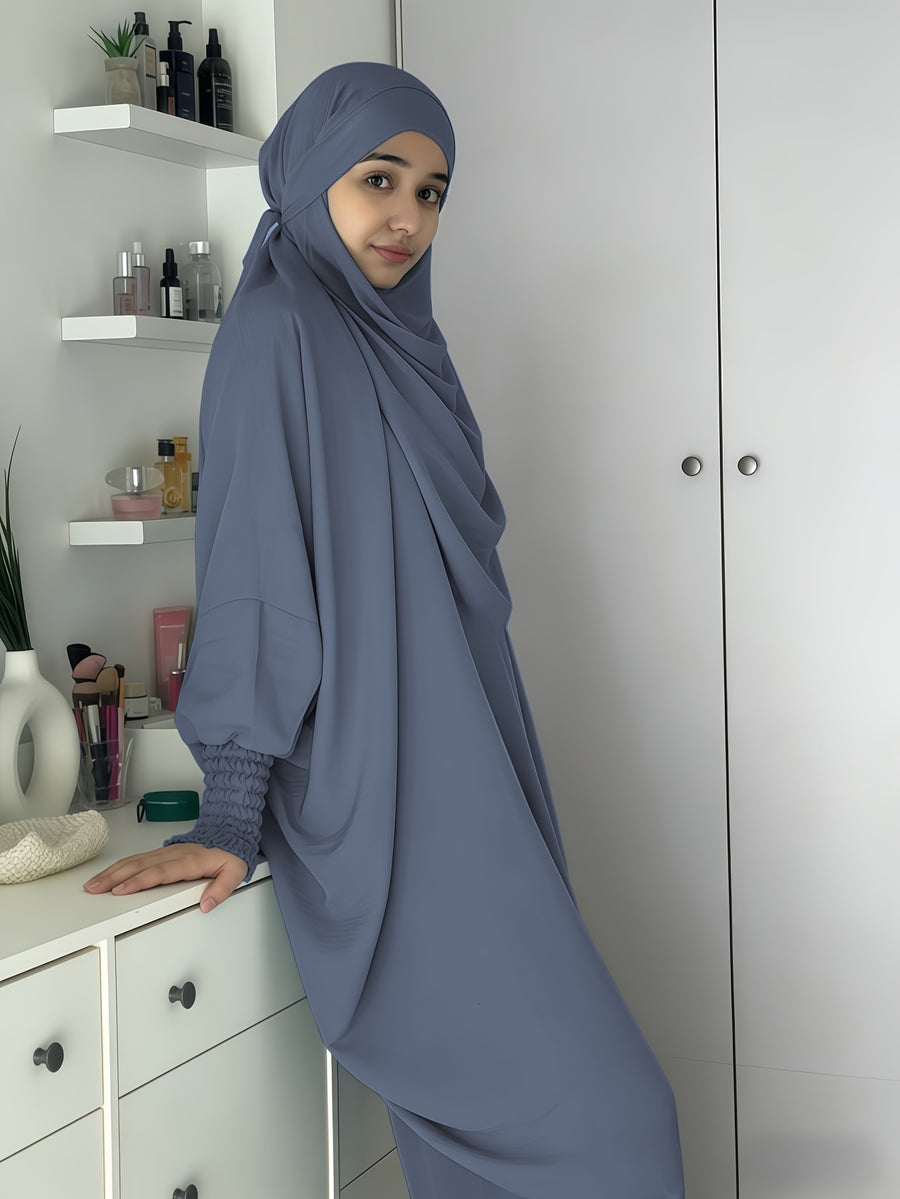Khimar and Abaya Jilbab Dress, Loose Robe with Elastic Sleeves, High Privacy, Premium Jilbab for Muslim Women, Prayer Headscarf, Islamic Clothing, Khimar - Dark Gray