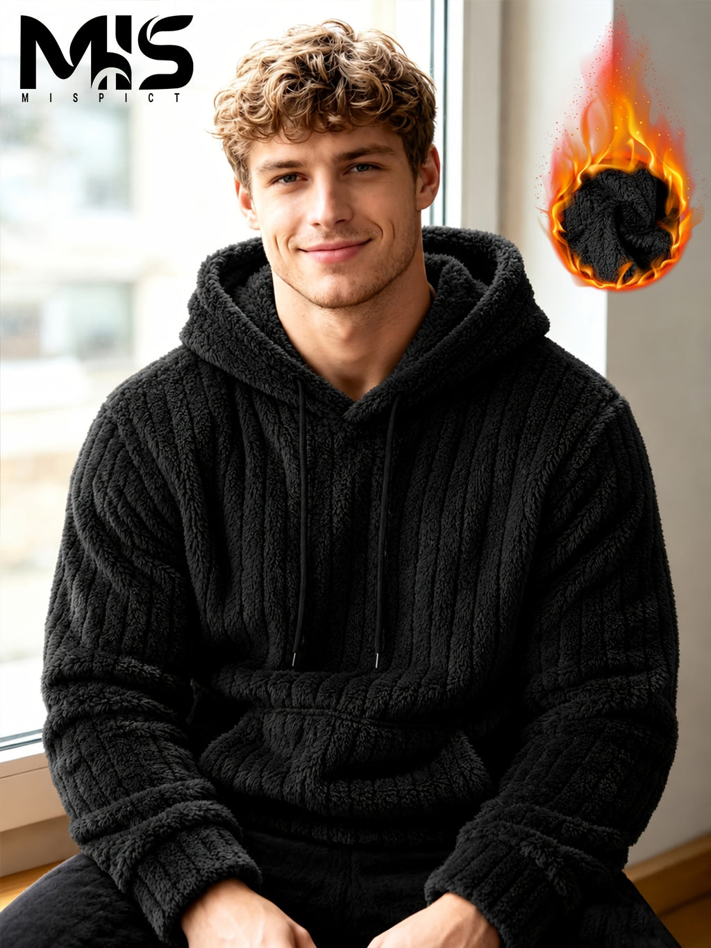 Men'S Classic Kangaroo Pocket Hooded Sweatshirt, Fashionable Street Style Wear, Soft And Comfortable Texture, Autumn/Winter Fleece Warm Solid Color Long Sleeve Pullover, Suitable for Casual Daily And Outdoor Activities - Black