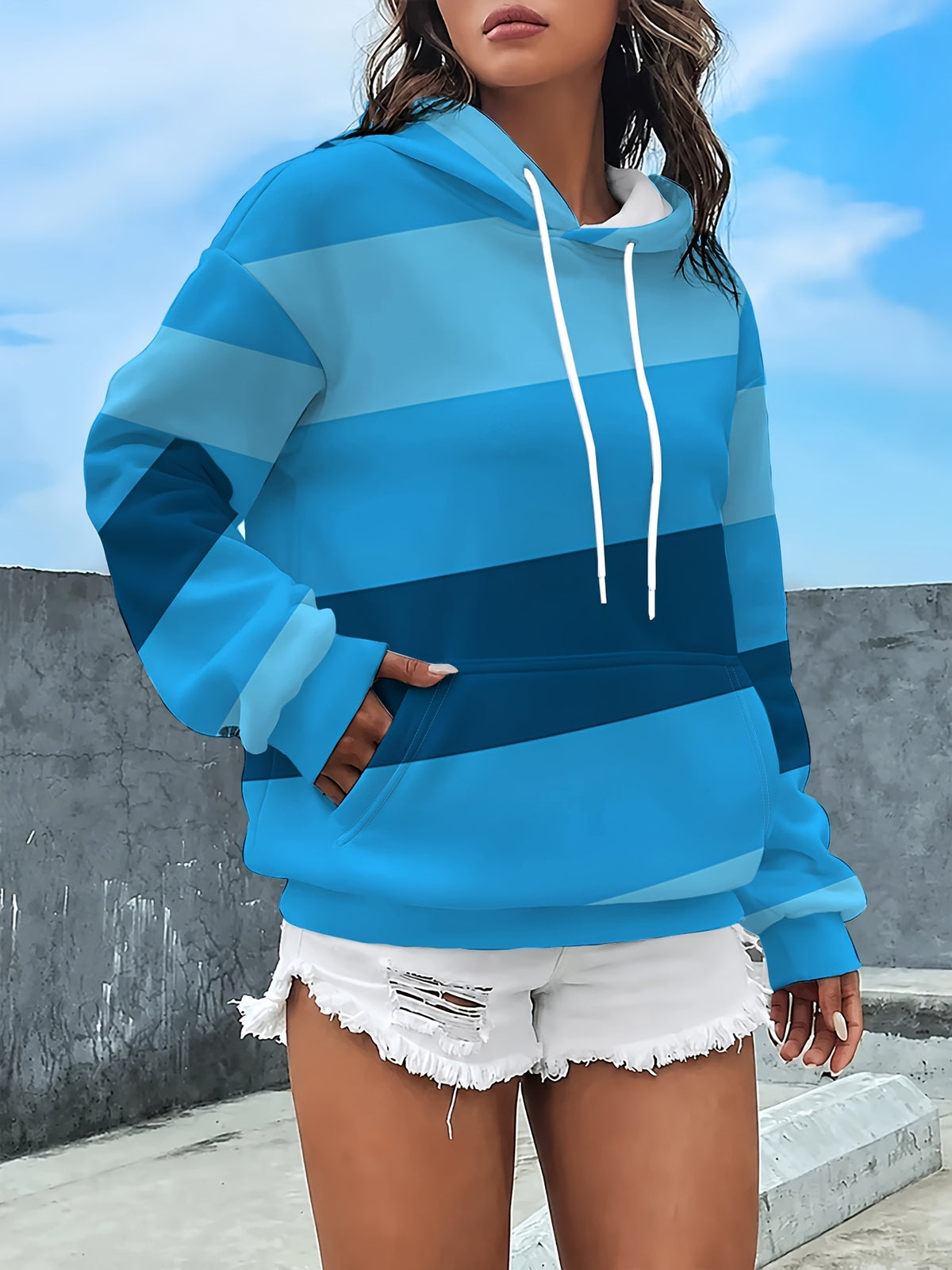 Women'S Long Sleeve Drawstring Sweatshirt, Casual Loose Pocket Sweatshirt - Mixed colors