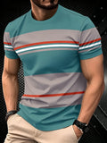 Men's Minimalist Color Block Horizontal Stripe T-Shirt - American Streetwear Crew Neck Short Sleeve Tee with Horizontal Stripe Print, Regular Fit Casual Top Suitable for Daily Wear, Boyfriend Gifts & Layering, Machine Washable - Mixed colors