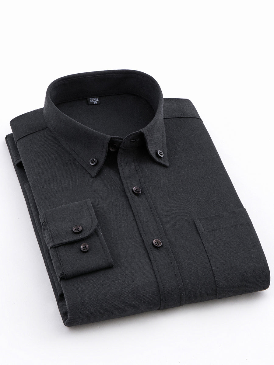 Three-pc Classic Men's Oxford Plain Color Shirts, Simple and Elegant Casual Long-Sleeve Shirts, Available in Multiple Colors for Easy Mix and Match - Black+Black+Black