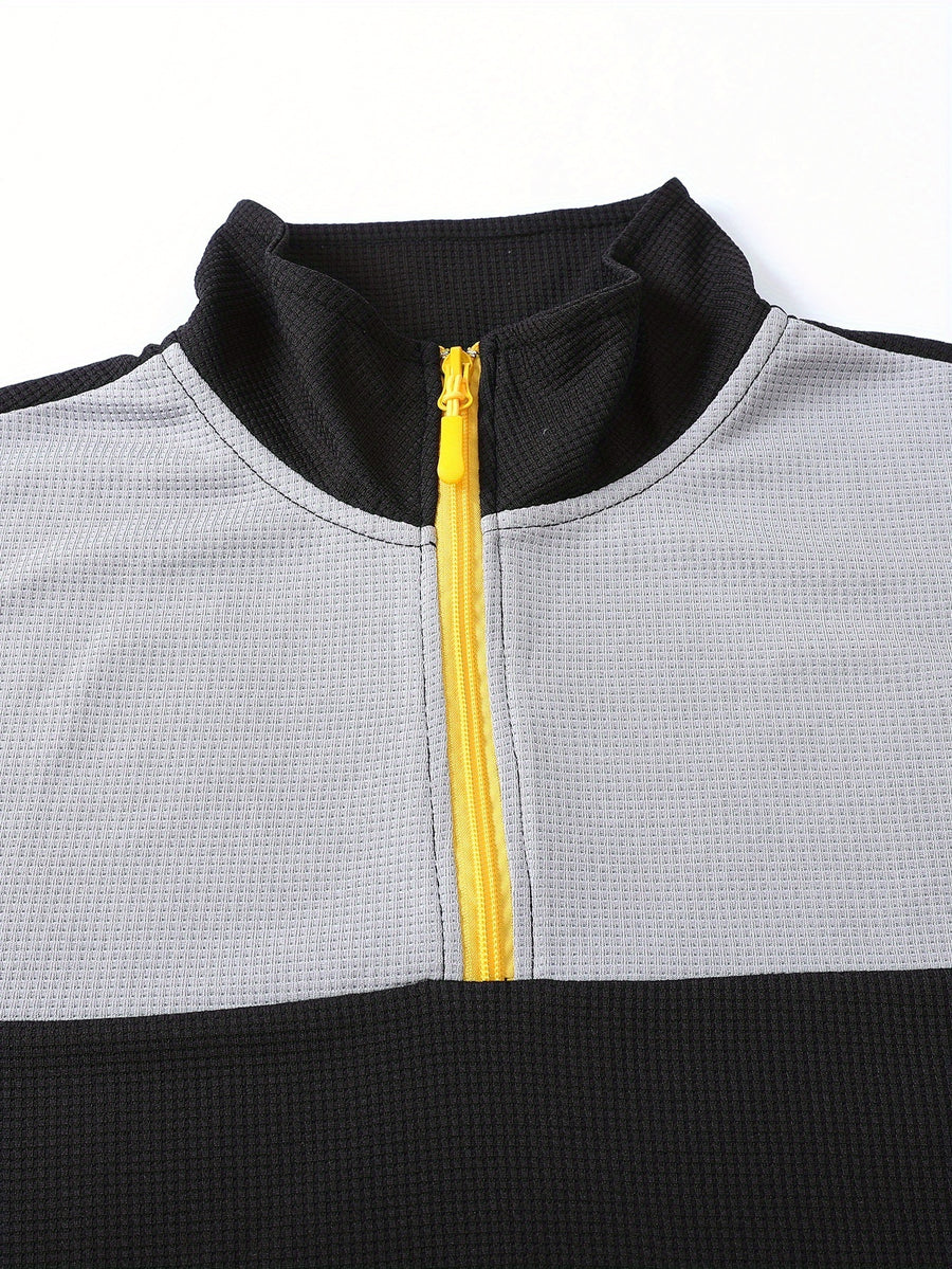 Men's Color-Block Hoodie, Casual Loose-Fit New Spring/Autumn Sweatshirt, Men's Sporty Outdoor Top Jacket - Light Grey