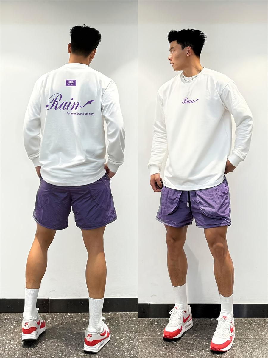 New Spring And Autumn Oversized Long-Sleeve T-Shirt for Men, Featuring a Trendy Print, Made of Heavy, Perfect for Casual Outdoor Sports - White