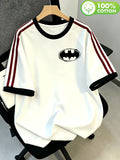 WB. Licensed Batman Logo T-Shirt for Men & Women - 100% Cotton Suitable for Daily Wear & Outdoor Sports, Casual Round Neck Tee with Iconic Batman Print, Machine Washable, Unisex Suitable for, Brand Visibility Design - White
