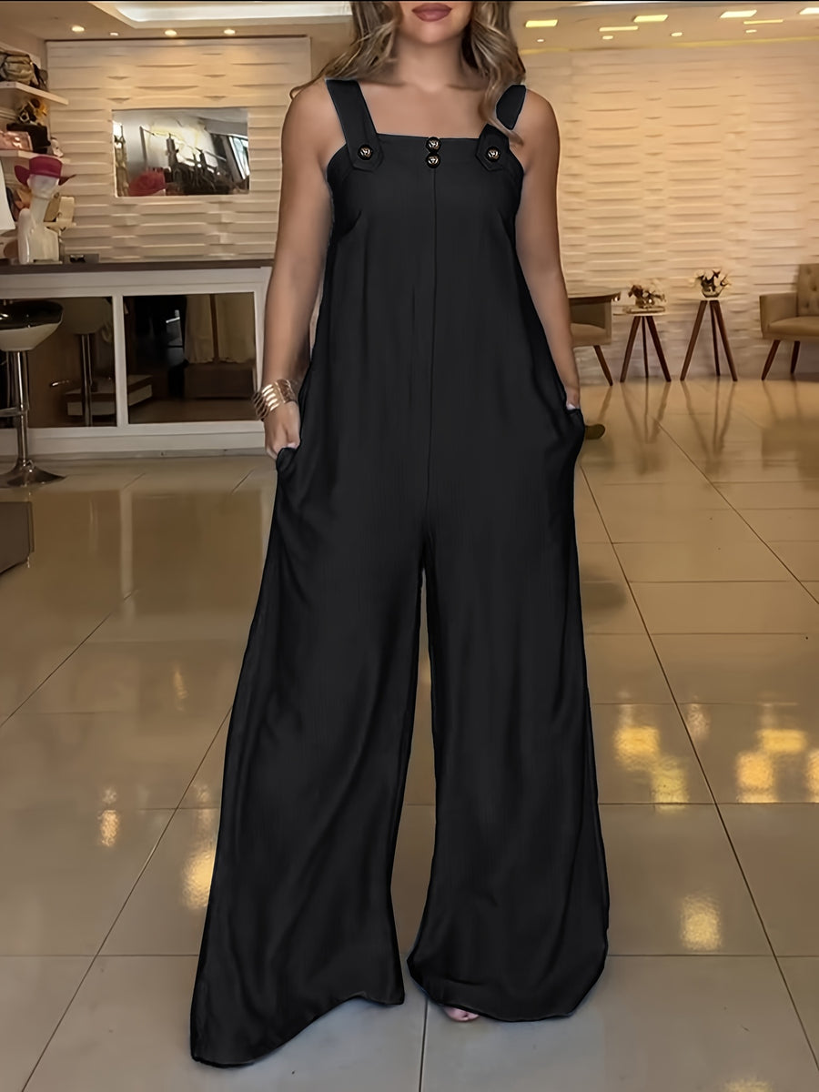 Summer New Casual Versatile Street Style Strappy Jumpsuit for Women - Black