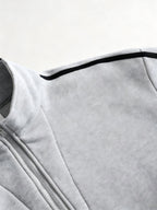 Men's Sporty Casual Half-Zip Stand Collar Sweatshirt, Thickened Polyester Fiber, Wear-Resistant and Non-Deforming, with Contrast Color Stripes on the Sides, Side-Seam Pockets, Loose Fit Long Sleeves, Versatile Solid Color Basic Top for Fitness Spring - Light Twist Gray