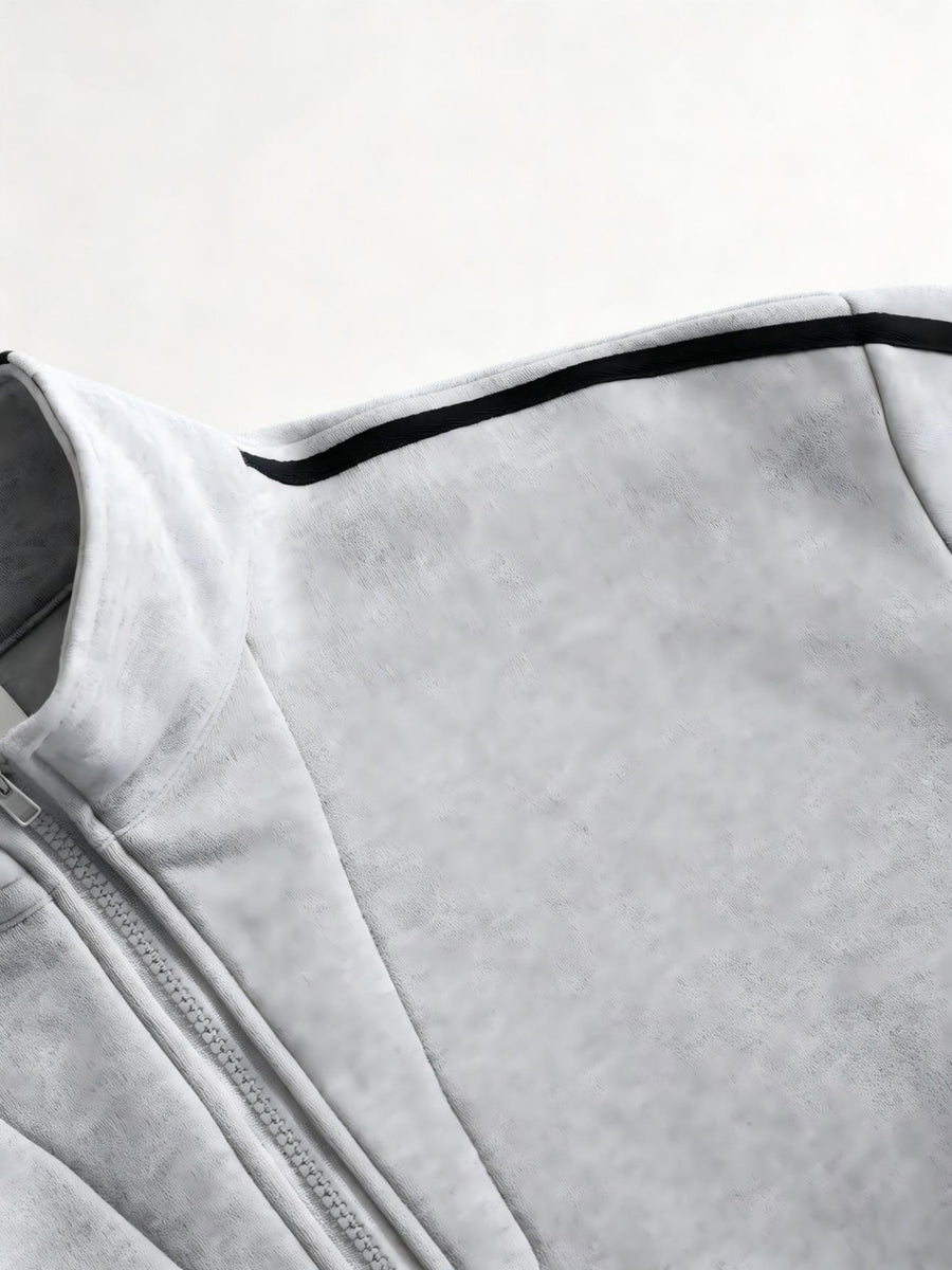 Men's Sporty Casual Half-Zip Stand Collar Sweatshirt, Thickened Polyester Fiber, Wear-Resistant and Non-Deforming, with Contrast Color Stripes on the Sides, Side-Seam Pockets, Loose Fit Long Sleeves, Versatile Solid Color Basic Top for Fitness Spring - Light Twist Gray