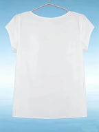 Elegant Fashion Solid Color Round Neck Top for Women - White