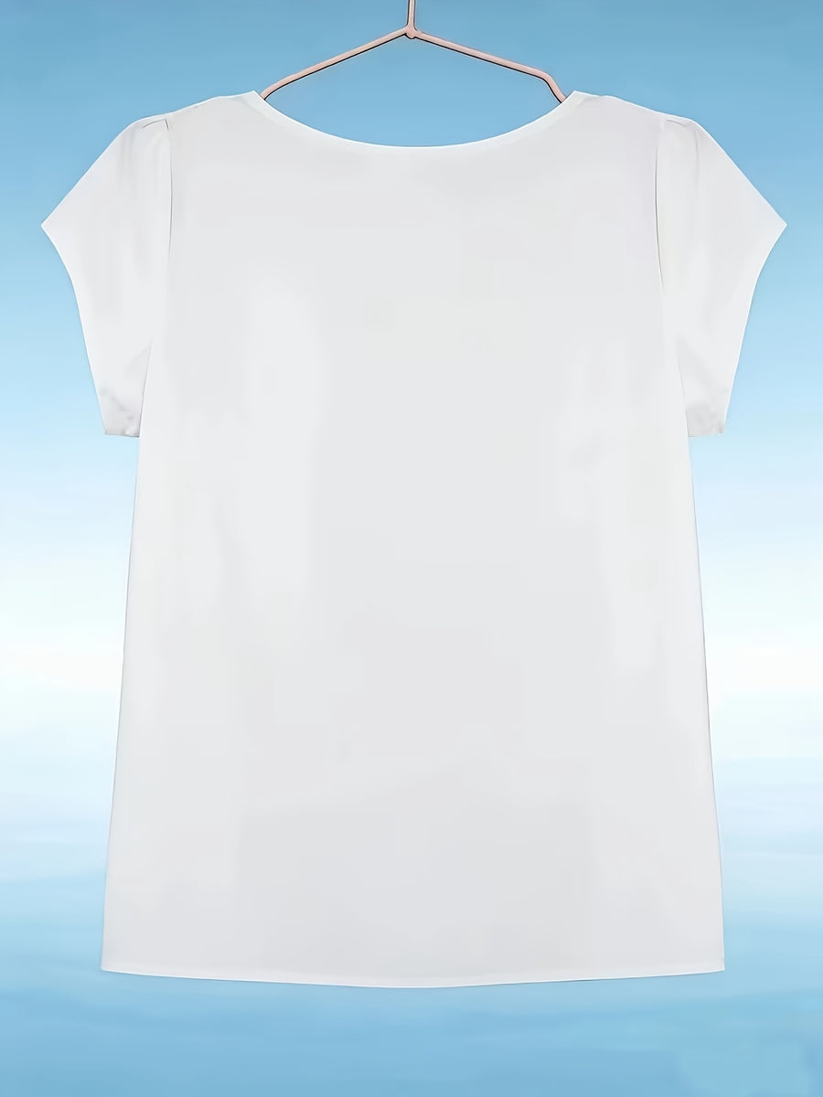 Elegant Fashion Solid Color Round Neck Top for Women - White