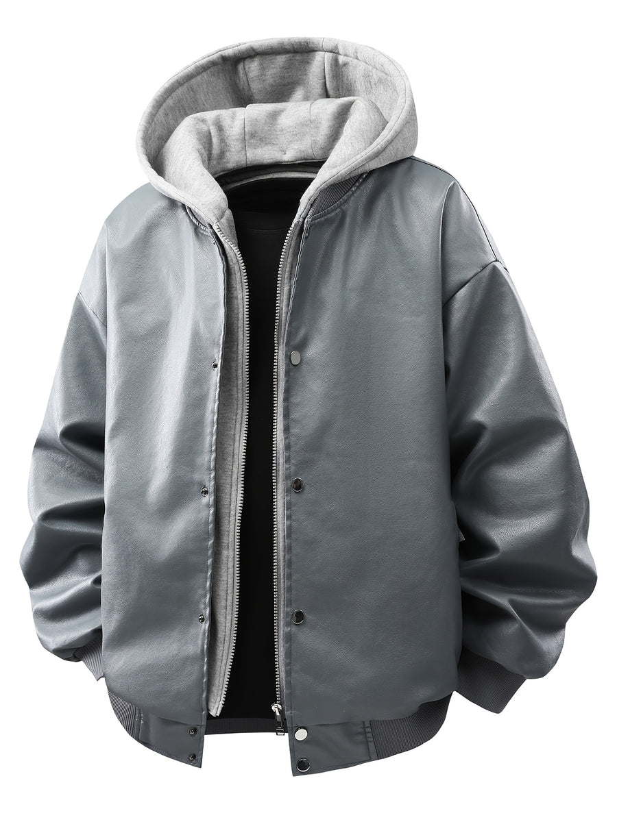 Men's Autumn/Winter 2-in-1 Look Hooded Baseball Jacket - Grey