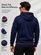 Hoodie, Men'S Fashion Color-Block Zip-Up Hoodie, Multi-Pocket Design Showcasing Individuality, Solid Casual Versatile Hoodie, Autumn/Winter Outerwear - Navy Color
