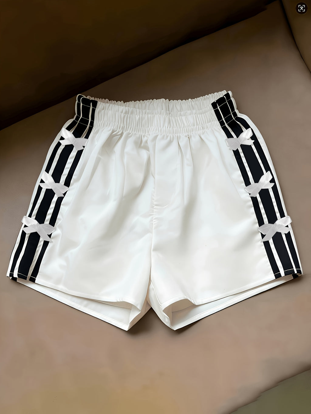 Women's Side Stripe Casual Shorts, 2pcs - White