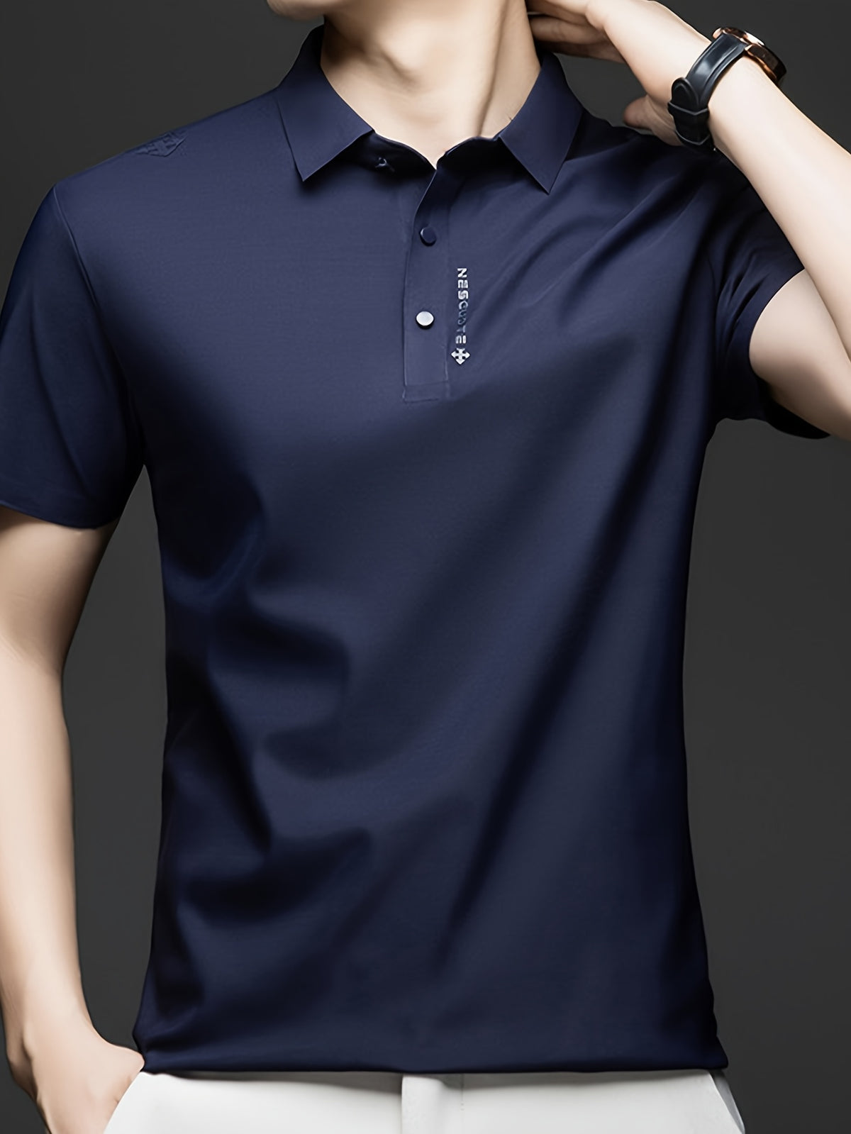 Men'S Summer Short Sleeve Polo Shirt, 3D Structured Collar, Durable And Non-Collapsing, Neckline And Shoulder Line Shaping, Moisture Wicking And Breathable, Non-Sweaty for Long Sitting - SINBOS - Navy Color